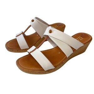 Italian Shoemakers Wedge Sandals Slides White Leather Made in‎ Italy Womens 8
